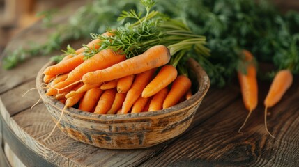 Bunch of carrots in a wood table