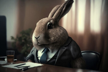 easter bunny wearing a business suit  - obrazy, fototapety, plakaty