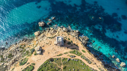 Aerial view near Radisson Blu Resort over Golden Bay in Mellieħa, Malta
