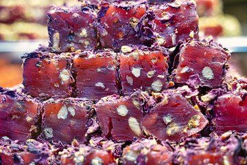 Pomegrante and Rose flavoured Rahat Lokum or Turkish delight, a signature turkish sweet delicacy in...