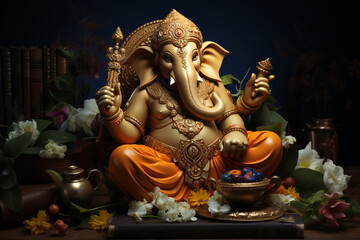 Fototapeta premium Gudi padwa ganesha, celebration and auspicious beginnings in the spirit of the indian new year