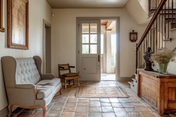 French country farmhouse interior design of modern entryway