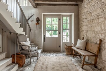 French country farmhouse interior design of modern entryway