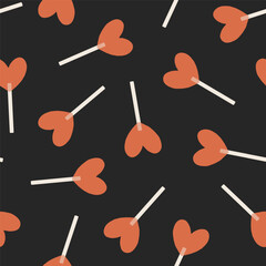 Vector seamless pattern with heart shaped lollipop. Lovely romantic endless background with sweets for Valentines day, holiday design, wallpaper, fabric. Hand drawn adorable pattern in flat style