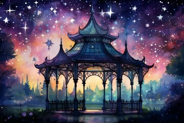 Fototapeta premium Whimsical starlight gazebos - Generative AI