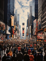 a large crowd of people in the city, created with Generative AI technology