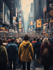 a large crowd of people in the city, created with Generative AI technology