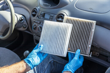 Clean and dirty cabin pollen air filter for a car