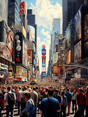 a large crowd of people in the city, created with Generative AI technology