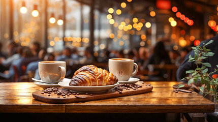 cafe eating a continental breakfast of coffee and croissants in Florence, Italy - obrazy, fototapety, plakaty