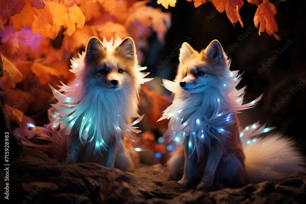 Poster Luminescent spirit foxes - Generative AI