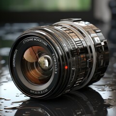 Realistic camera lens with reflections 3d rendering Generative AI