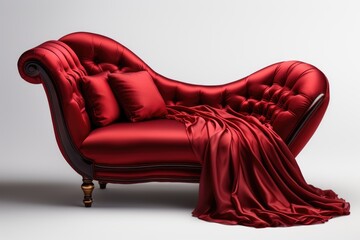 Red chaise lounge isolated on a transparent background, luxury chair and sofa concept. Generative AI.