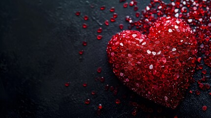 Sparkling Red Heart with Glitter on Black Background