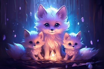 Luminescent spirit foxes - Generative AI - obrazy, fototapety, plakaty