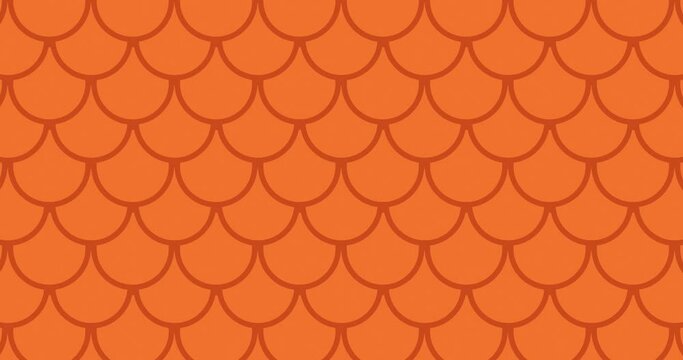 Abstract flat Circular outline shape like scales animated seamless tile pattern background moving in a single direction. Orange color minimalistic pattern motion graphics background.