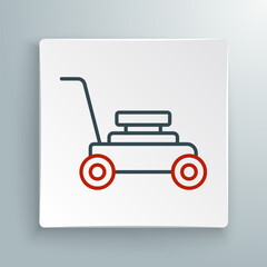 Line Lawn mower icon isolated on white background. Lawn mower cutting grass. Colorful outline concept. Vector