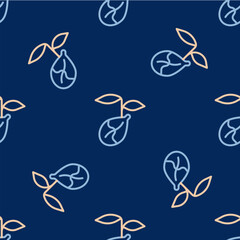 Line Sprout icon isolated seamless pattern on blue background. Seed and seedling. Leaves sign. Leaf nature. Vector