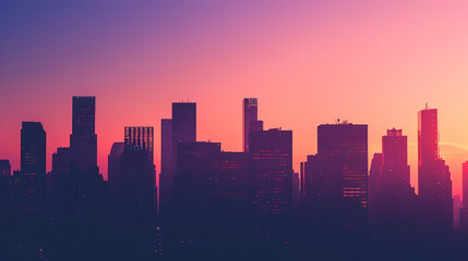 Business District Silhouette Against the Backdrop of a Sunset Skyline