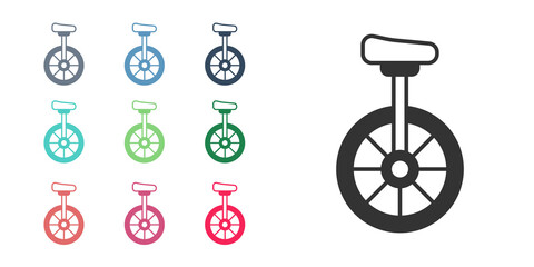 Black Unicycle or one wheel bicycle icon isolated on white background. Monowheel bicycle. Set icons colorful. Vector © Iryna