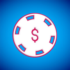 White Casino chip with dollar symbol icon isolated on blue background. Casino gambling. Vector