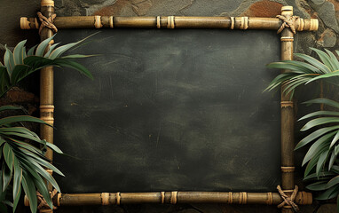 quadro negro com moldura de bambu - obrazy, fototapety, plakaty