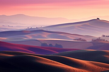 Fototapeta na wymiar Mesmerizing Rolling Hills in Twilight with a Palette of Warm Colors.