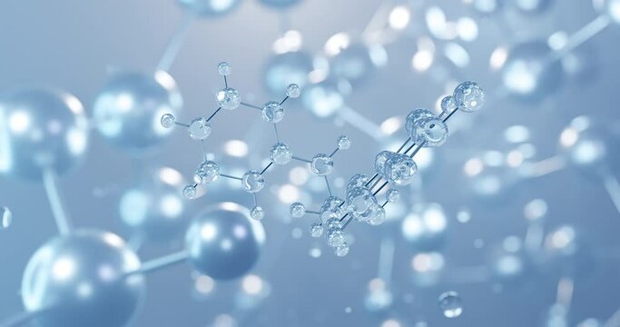 Arimoclomol, rotating 3D model of brx-345, seamless looped video, molecular structure with selective focus