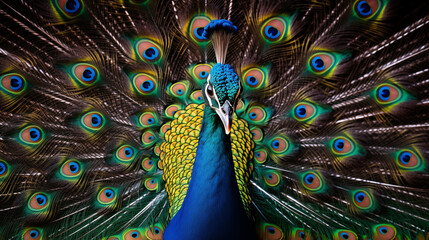 Obraz premium Close-Up of a Regal Peacock Displaying