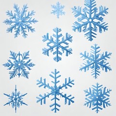 Fototapeta na wymiar Different Shapes of Snowflakes isolated on white background. Macro photo of real snow crystals. Snowflakes Background isolated on White Background. Snowflakes in different shapes look like beautiful.
