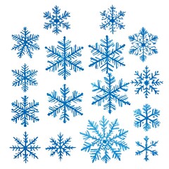 Naklejka na ściany i meble Different Shapes of Snowflakes isolated on white background. Macro photo of real snow crystals. Snowflakes Background isolated on White Background. Snowflakes in different shapes look like beautiful.