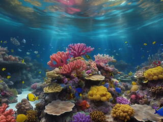 Fototapeta na wymiar Capturing the Kaleidoscope of Colors in a Coral Reef. Generative AI
