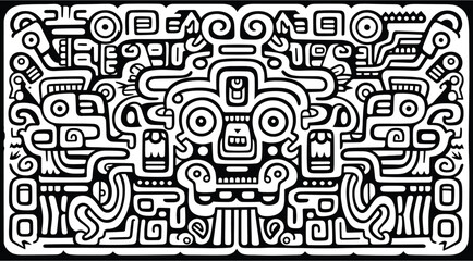 Tribal Aztec Doodle face background	