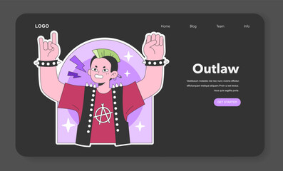 Personality psychological archetype dark or night mode web, landing. Character characteristics. Outlaw collective unconscious prototype. Flat vector illustration