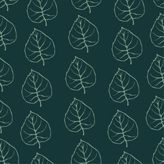 Seamless pattern with botanical elements,leaf sketches.Vector graphics