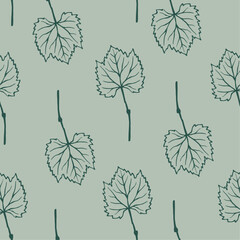 Obraz premium Seamless pattern with botanical elements,leaf sketches.Vector graphics
