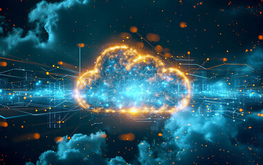 serviço on-line digital de armazenamento de dados em nuvem digital cloudscape para rede - obrazy, fototapety, plakaty