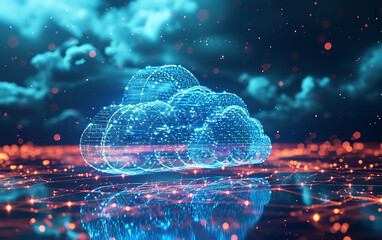 serviço on-line digital de armazenamento de dados em nuvem digital cloudscape para rede - obrazy, fototapety, plakaty