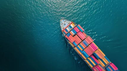 Fotobehang Ocean Odyssey: A Majestic Aerial Dance of Container Cargo Ship. Generative AI © Sascha