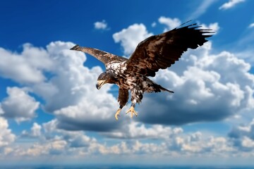 A majestic bald wild eagle fly in air at sky