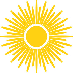 Vector cartoon yellow sun. Shining light rays. Summer Isolated vector illustration.