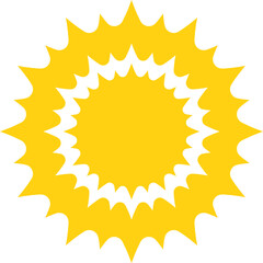 Vector cartoon yellow sun. Shining light rays. Summer Isolated vector illustration.