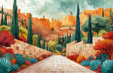Naklejka premium illustration of the ancient city of jerusalem with no people