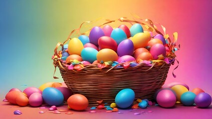 Fototapeta na wymiar easter, egg, basket, holiday, eggs, spring, celebration, decoration, food, color, colorful, yellow, easter egg, 