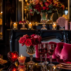 Fototapeten Romantisches Abendessen zum Valentinstag mit Kerzen und Dekoration © Stefan Freytag