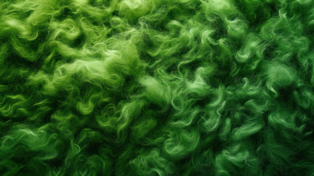 Abstract Texture of Green Sheep Wool. Embodying the Spirit of Saint Patrick's Day. Animal Wool Fibers Texture. Symbolizing Luck and Celebration