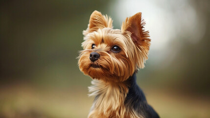 An adorable Yorkie flaunting a classic teddy bear cut, showcasing a rounded face and neatly trimmed fur. The timeless appeal of this haircut enhances the Yorkie's cuteness and char