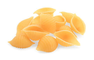 Pile of raw conchiglie pasta isolated on white