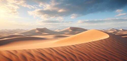 Fototapeta na wymiar Surreal desert plain with hyper-realistic, luminescent sand, capturing the intricate play of light and shadow in every grain. Radiance.