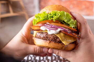 handmade hamburger with meat and cheese